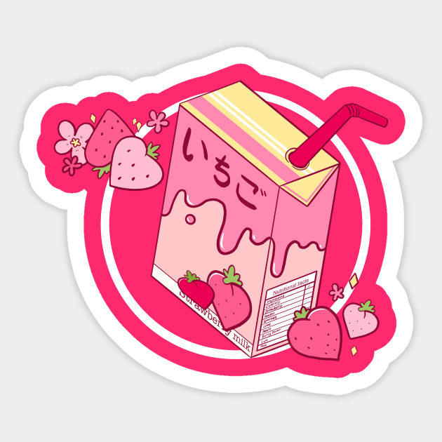 Strawberry milk illustration Sticker by Cuteful